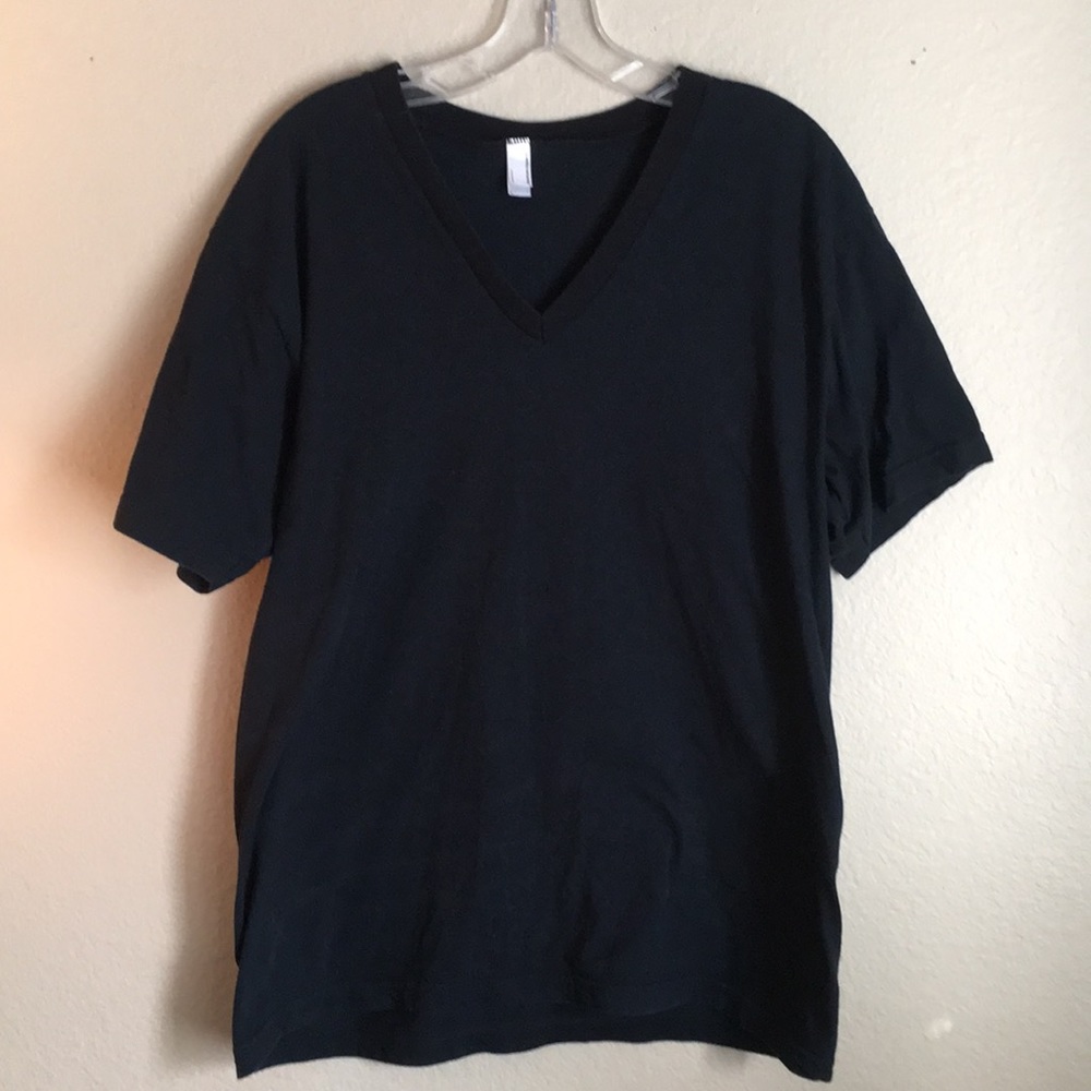 American Apparel, men’s V-neck T-shirt, Large.